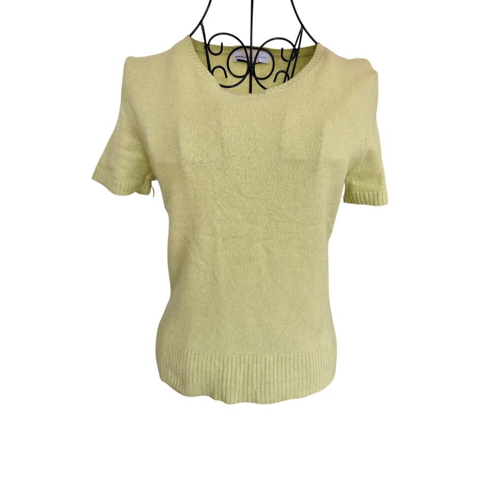 Wendy B 100% Cashmere Short Sleeve Sweater Top Celery Green Pullover Crewneck M